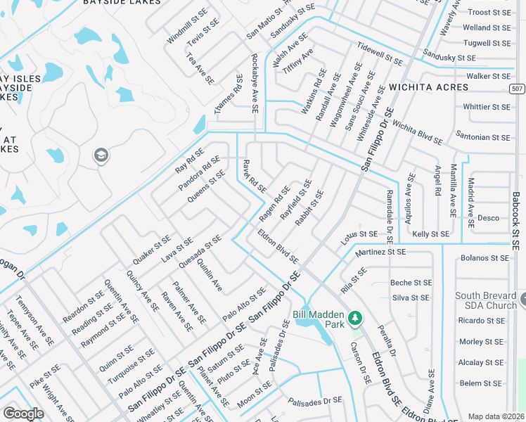 map of restaurants, bars, coffee shops, grocery stores, and more near 1219 Ragen Road Southeast in Palm Bay