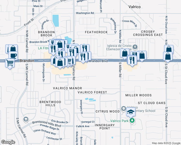 map of restaurants, bars, coffee shops, grocery stores, and more near 2125 Florida 60 in Valrico