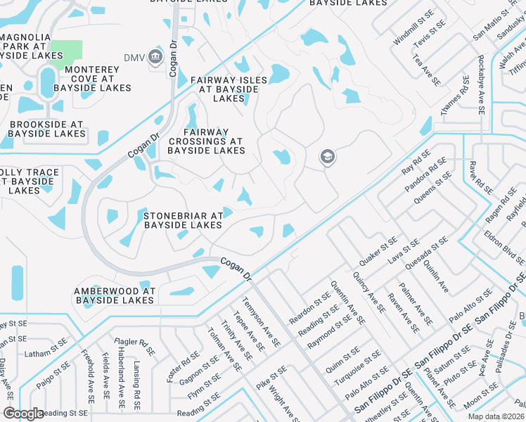 map of restaurants, bars, coffee shops, grocery stores, and more near 679 Southeast Gleneagles Drive in Palm Bay