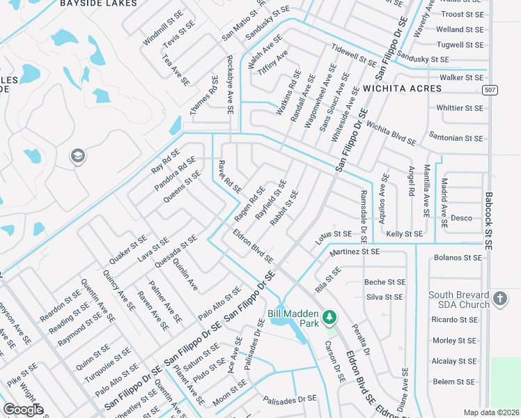 map of restaurants, bars, coffee shops, grocery stores, and more near 1245 Rayfield Street Southeast in Palm Bay