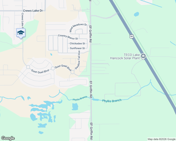 map of restaurants, bars, coffee shops, grocery stores, and more near 2150 EF Griffin Road in Bartow