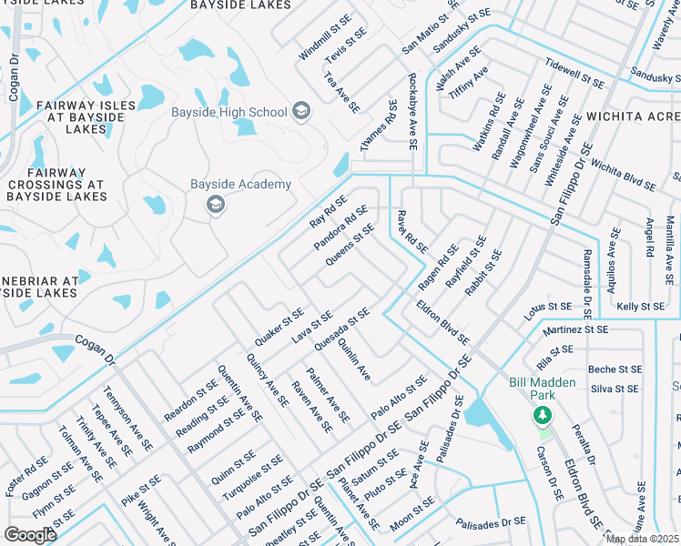 map of restaurants, bars, coffee shops, grocery stores, and more near 1053 Pappas Road Southeast in Palm Bay