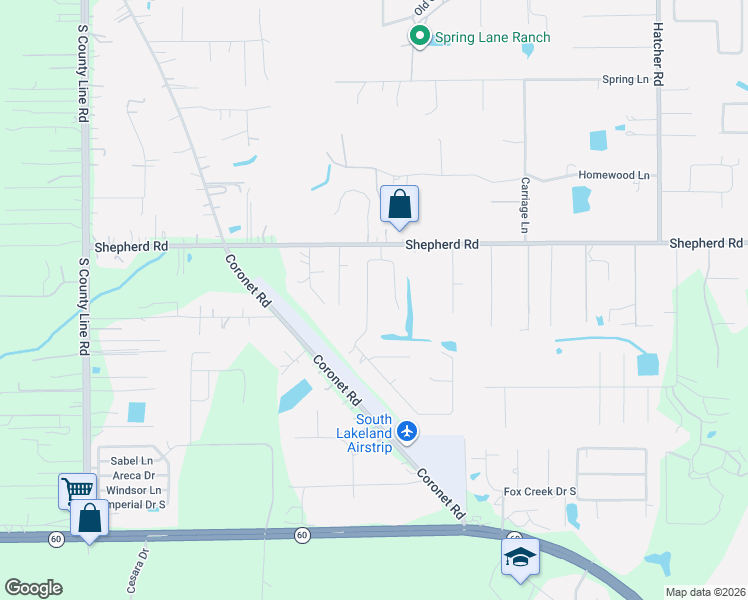 map of restaurants, bars, coffee shops, grocery stores, and more near 5753 Southwind Drive in Mulberry
