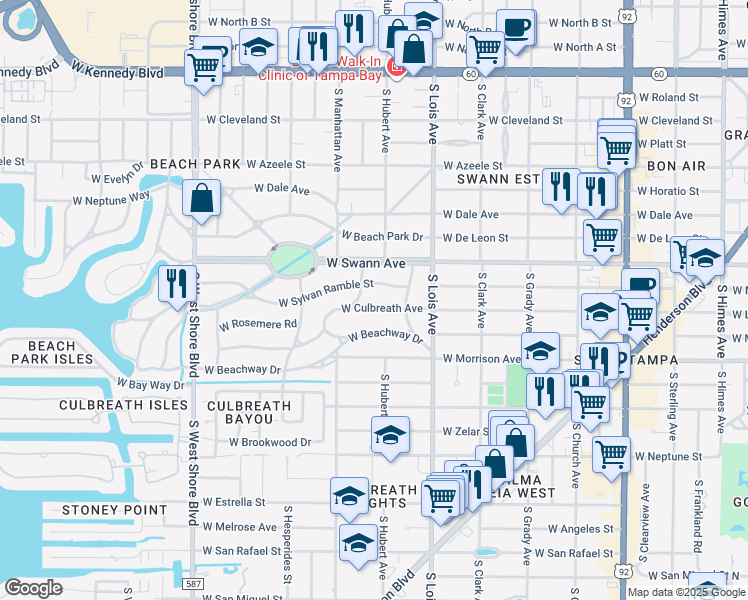 map of restaurants, bars, coffee shops, grocery stores, and more near 4213 West Culbreath Avenue in Tampa