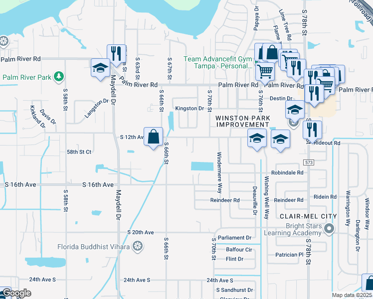 map of restaurants, bars, coffee shops, grocery stores, and more near 6801 South 12th Avenue in Tampa