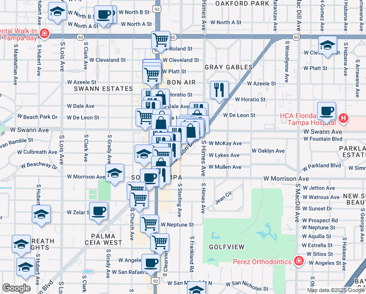 map of restaurants, bars, coffee shops, grocery stores, and more near 3654 Florida 685 in Tampa