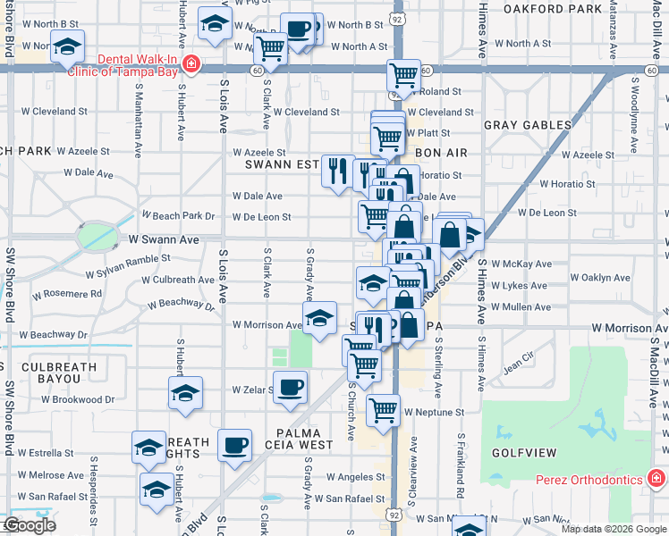 map of restaurants, bars, coffee shops, grocery stores, and more near 3908 West McKay Avenue in Tampa
