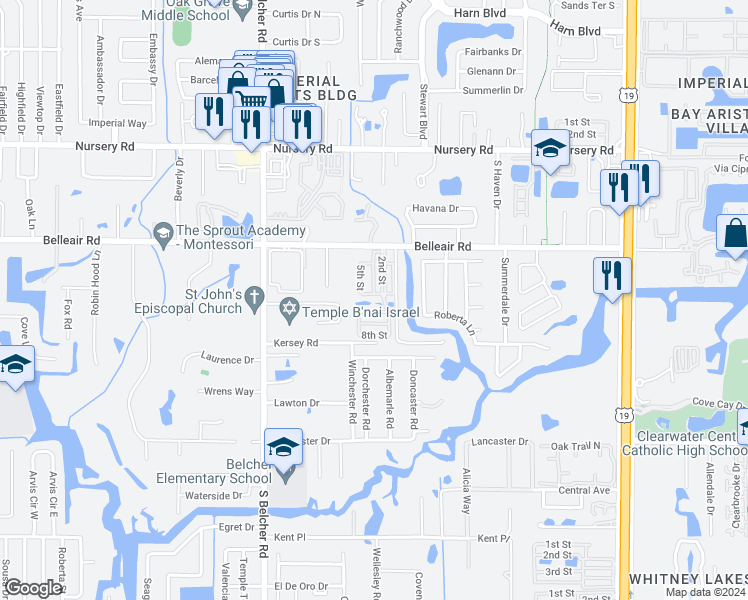 map of restaurants, bars, coffee shops, grocery stores, and more near 2331 Belleair Road in Clearwater