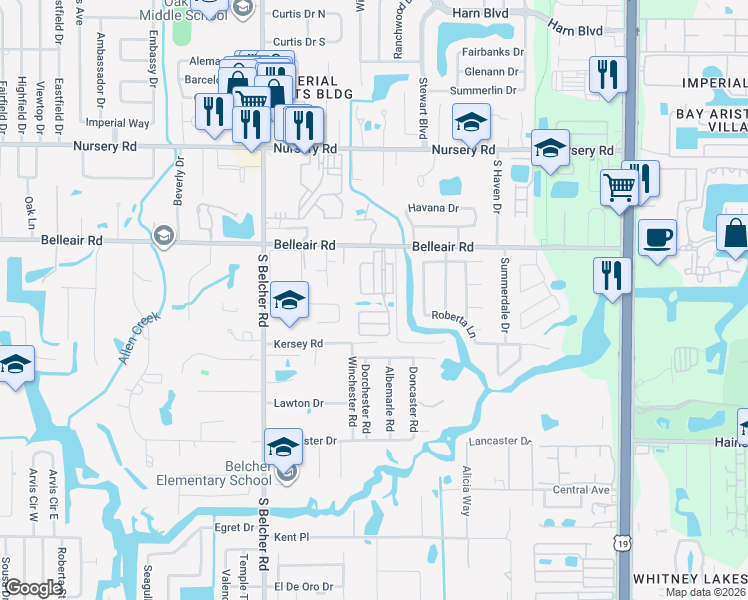 map of restaurants, bars, coffee shops, grocery stores, and more near 610 6th Street in Clearwater