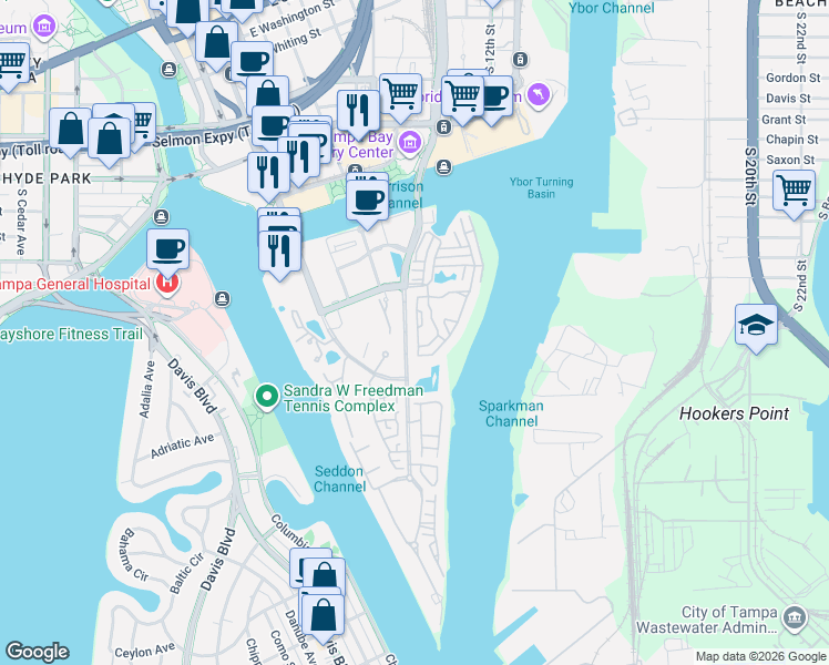 map of restaurants, bars, coffee shops, grocery stores, and more near 822 Island Walk Drive in Tampa