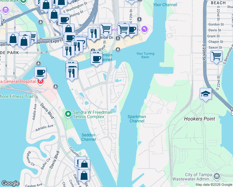 map of restaurants, bars, coffee shops, grocery stores, and more near 1022 Normandy Trace Road in Tampa