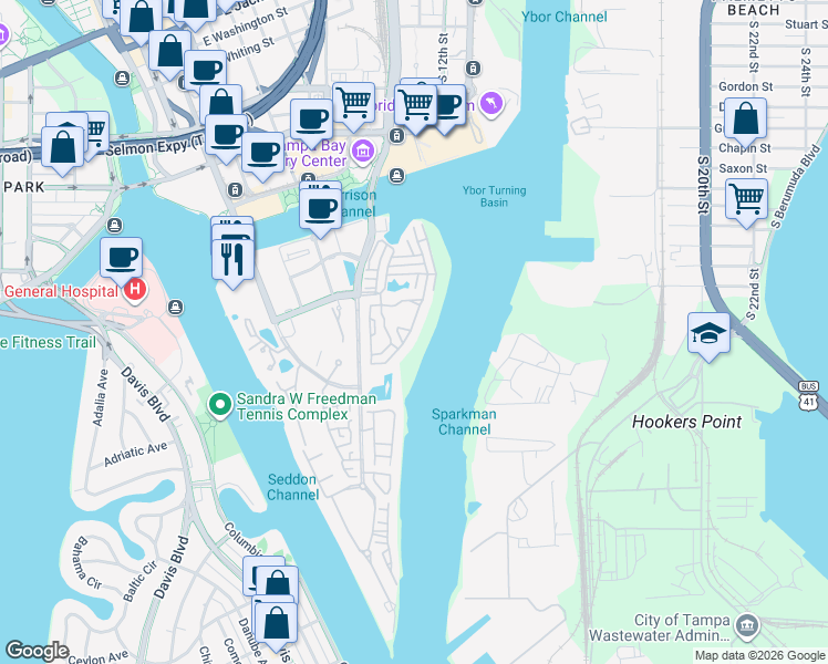 map of restaurants, bars, coffee shops, grocery stores, and more near 1037 Normandy Trace Road in Tampa