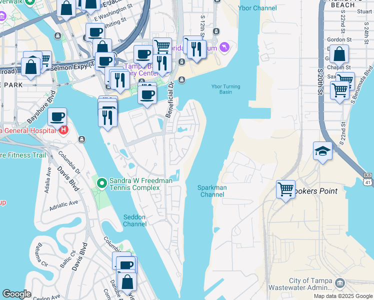 map of restaurants, bars, coffee shops, grocery stores, and more near 1059 Normandy Trace Road in Tampa