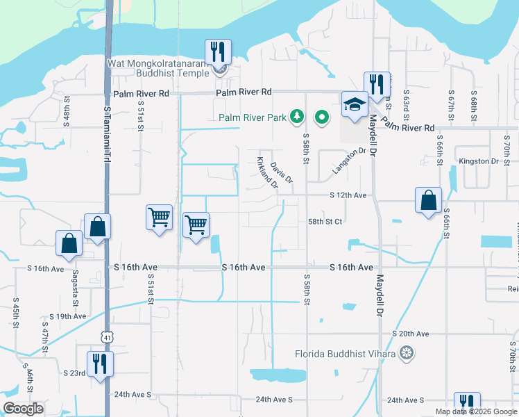 map of restaurants, bars, coffee shops, grocery stores, and more near 5616 South 12th Avenue in Tampa