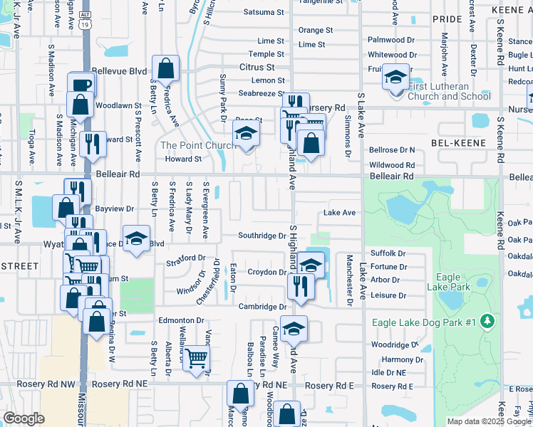 map of restaurants, bars, coffee shops, grocery stores, and more near 1626 Braund Avenue in Clearwater