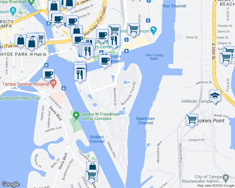map of restaurants, bars, coffee shops, grocery stores, and more near 849 Normandy Trace Road in Tampa