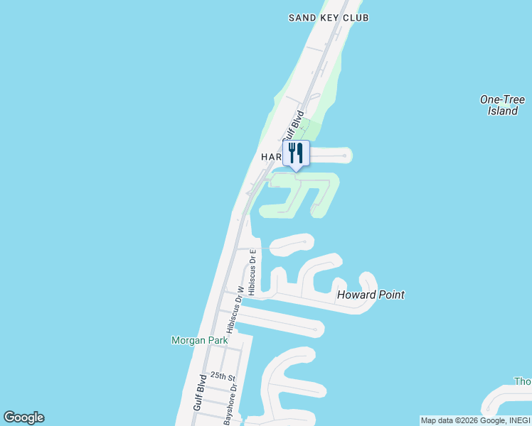 map of restaurants, bars, coffee shops, grocery stores, and more near 1651 Sand Key Estates Court in Clearwater