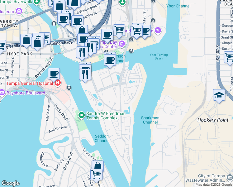 map of restaurants, bars, coffee shops, grocery stores, and more near 501 Knights Run Avenue in Tampa