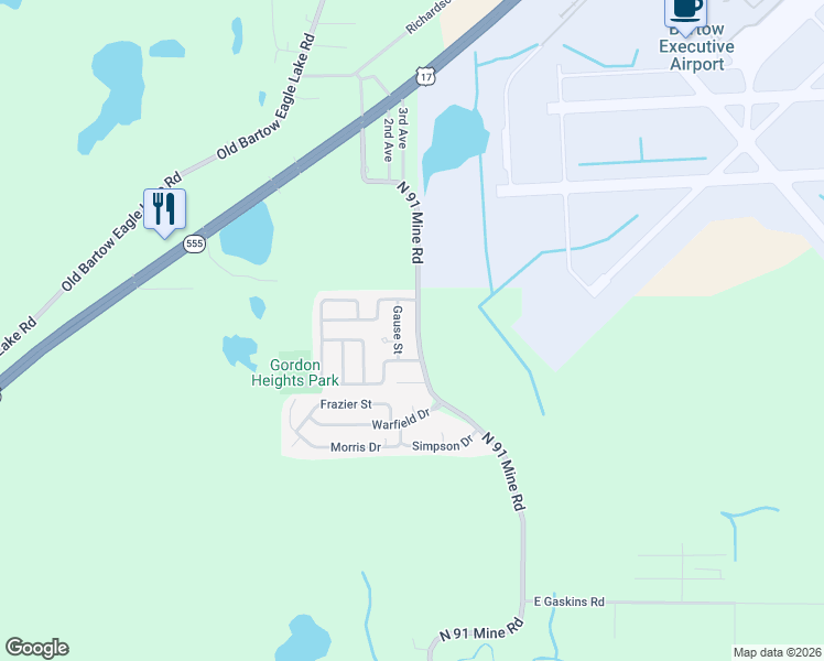 map of restaurants, bars, coffee shops, grocery stores, and more near 2980 Gause Street in Bartow