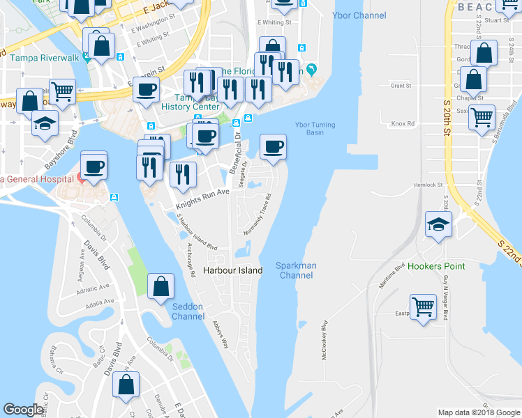 map of restaurants, bars, coffee shops, grocery stores, and more near 816 Normandy Trace Road in Tampa