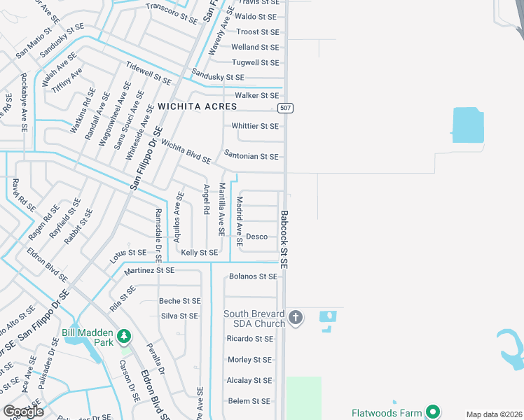 map of restaurants, bars, coffee shops, grocery stores, and more near 1695 Lizette Street Southeast in Palm Bay