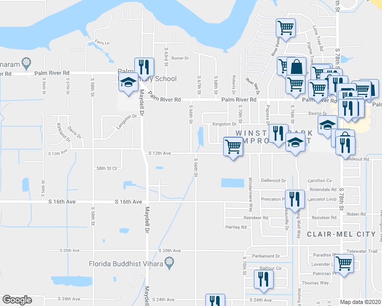 map of restaurants, bars, coffee shops, grocery stores, and more near 6602 South 12th Avenue in Tampa