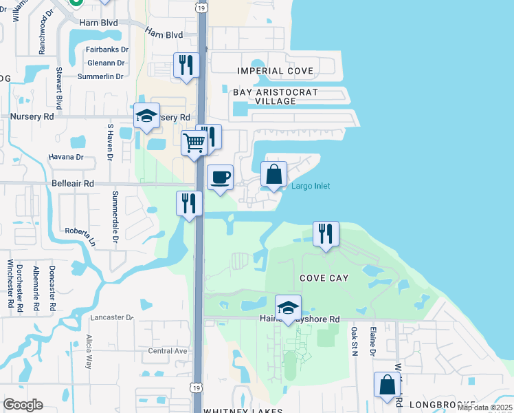 map of restaurants, bars, coffee shops, grocery stores, and more near 2724 Via Murano in Clearwater
