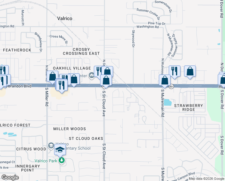 map of restaurants, bars, coffee shops, grocery stores, and more near in Valrico