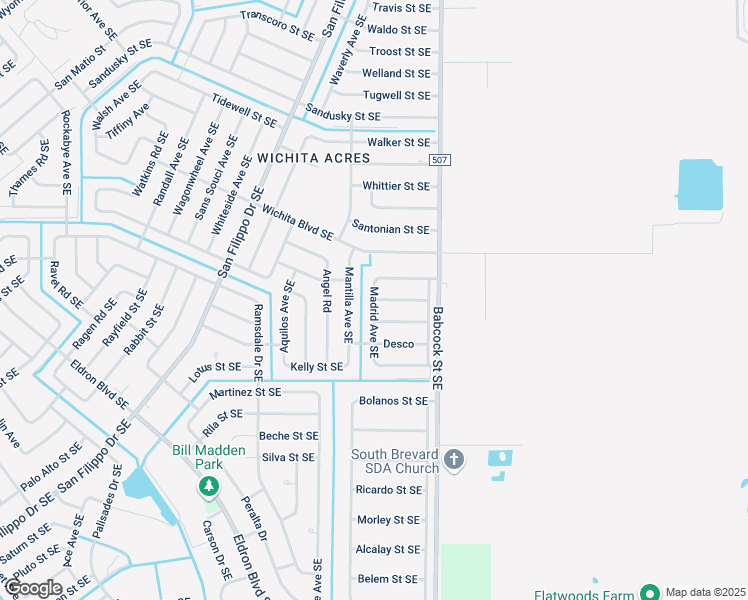 map of restaurants, bars, coffee shops, grocery stores, and more near 1623 Lizette Street Southeast in Palm Bay