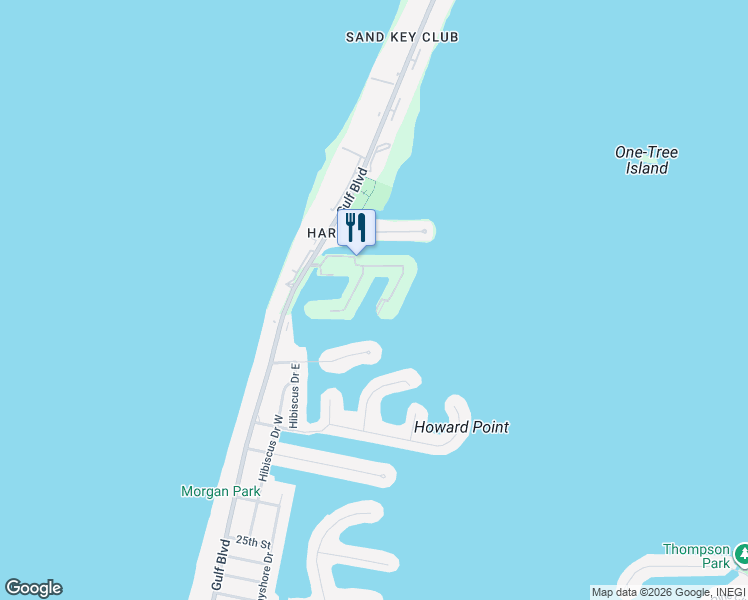 map of restaurants, bars, coffee shops, grocery stores, and more near 1613 Sand Key Estates Court in Clearwater