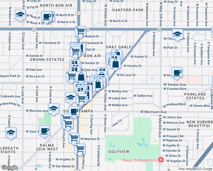map of restaurants, bars, coffee shops, grocery stores, and more near in Tampa