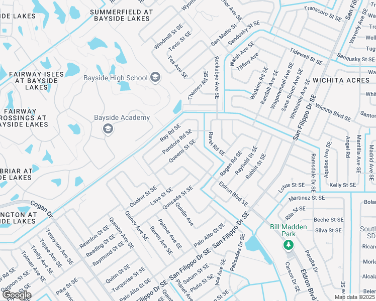 map of restaurants, bars, coffee shops, grocery stores, and more near 2497 Eldron Boulevard Southeast in Palm Bay