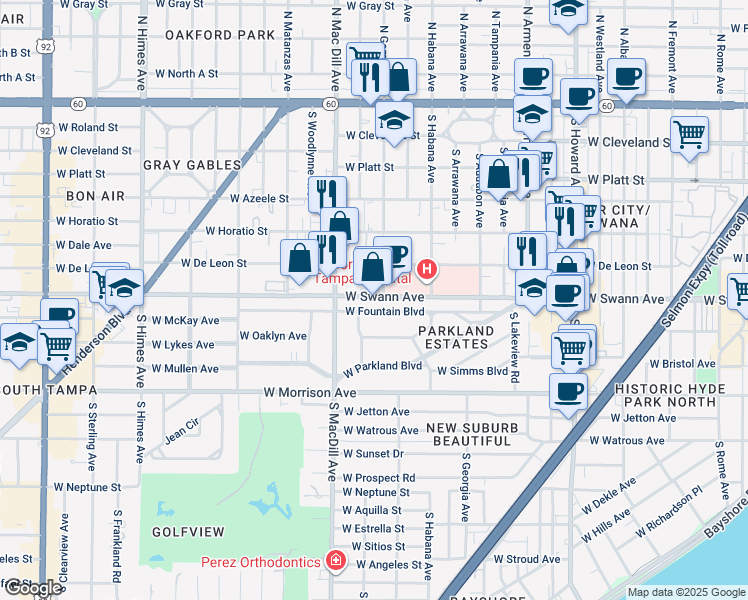 map of restaurants, bars, coffee shops, grocery stores, and more near in Tampa