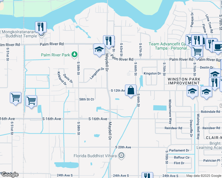 map of restaurants, bars, coffee shops, grocery stores, and more near 6210 South 12th Avenue in Tampa