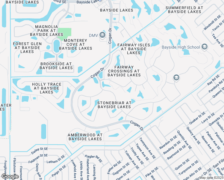 map of restaurants, bars, coffee shops, grocery stores, and more near 517 Stonebriar Drive in Palm Bay