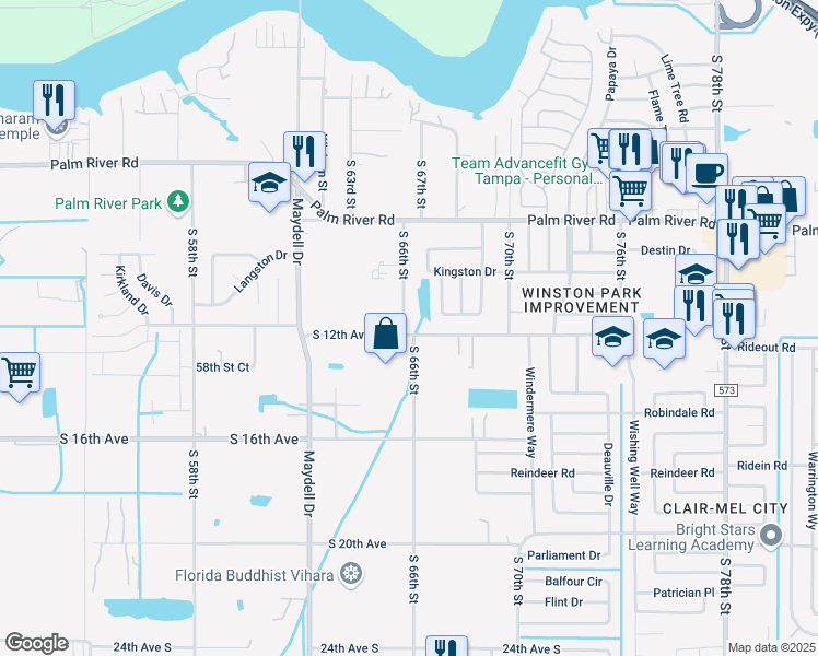 map of restaurants, bars, coffee shops, grocery stores, and more near 1039 South 66th Street in Tampa