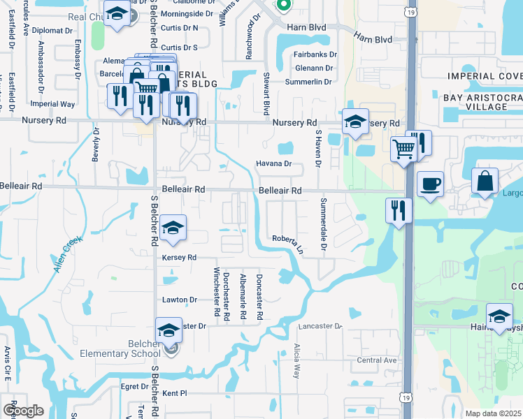 map of restaurants, bars, coffee shops, grocery stores, and more near 1611 Sherbrook Road in Clearwater