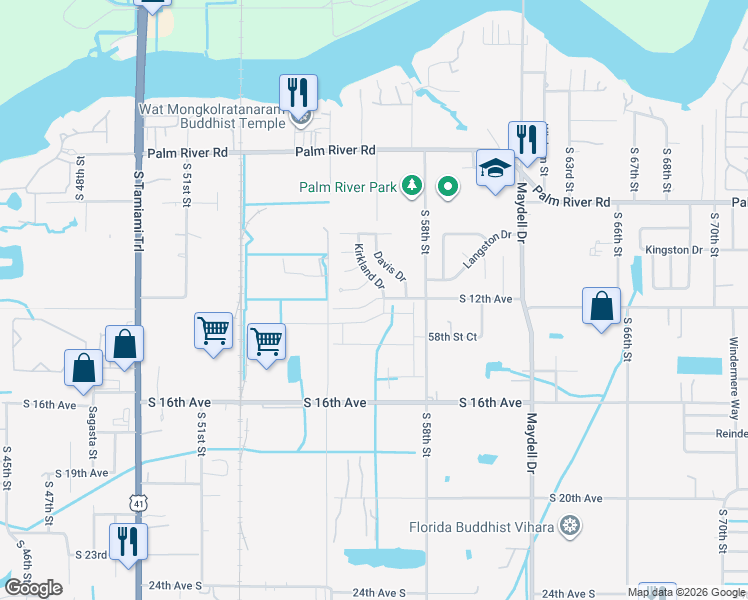 map of restaurants, bars, coffee shops, grocery stores, and more near 5616 South 12th Avenue in Tampa