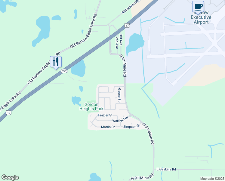 map of restaurants, bars, coffee shops, grocery stores, and more near 2912 Wheeler Street in Bartow