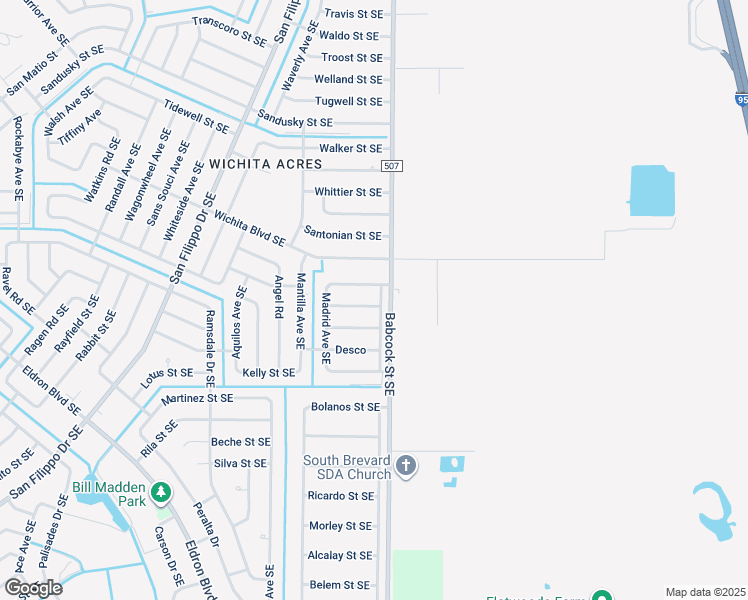 map of restaurants, bars, coffee shops, grocery stores, and more near 1695 Lizette Street Southeast in Palm Bay