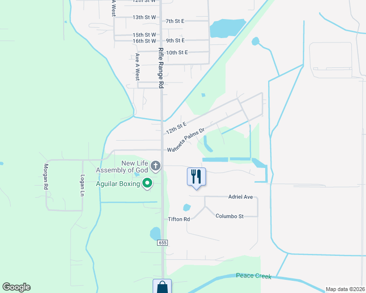 map of restaurants, bars, coffee shops, grocery stores, and more near 106 Palmetto Ridge Drive in Winter Haven