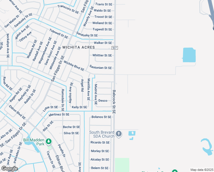 map of restaurants, bars, coffee shops, grocery stores, and more near 1695 Lizette Street Southeast in Palm Bay