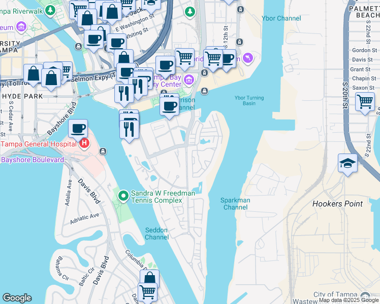 map of restaurants, bars, coffee shops, grocery stores, and more near 501 Knights Run Avenue in Tampa