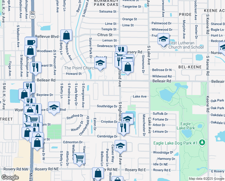 map of restaurants, bars, coffee shops, grocery stores, and more near 1626 Braund Ave in Clearwater