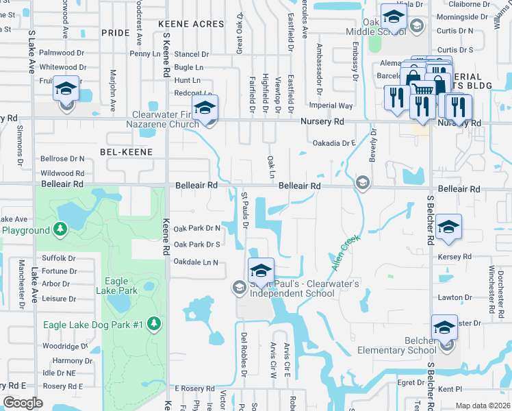 map of restaurants, bars, coffee shops, grocery stores, and more near 1995 Belleair Road in Clearwater