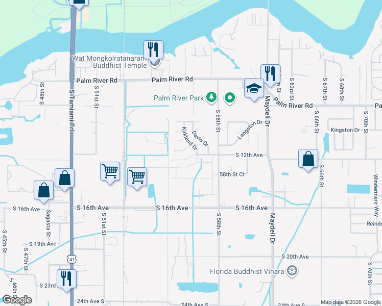 map of restaurants, bars, coffee shops, grocery stores, and more near 5616 South 12th Avenue in Tampa