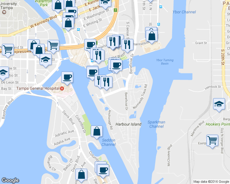 map of restaurants, bars, coffee shops, grocery stores, and more near 412 Knights Run Ave in Tampa