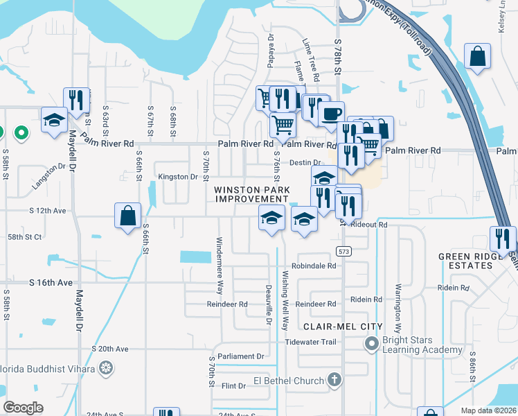 map of restaurants, bars, coffee shops, grocery stores, and more near 7413 Aripeka Drive in Tampa