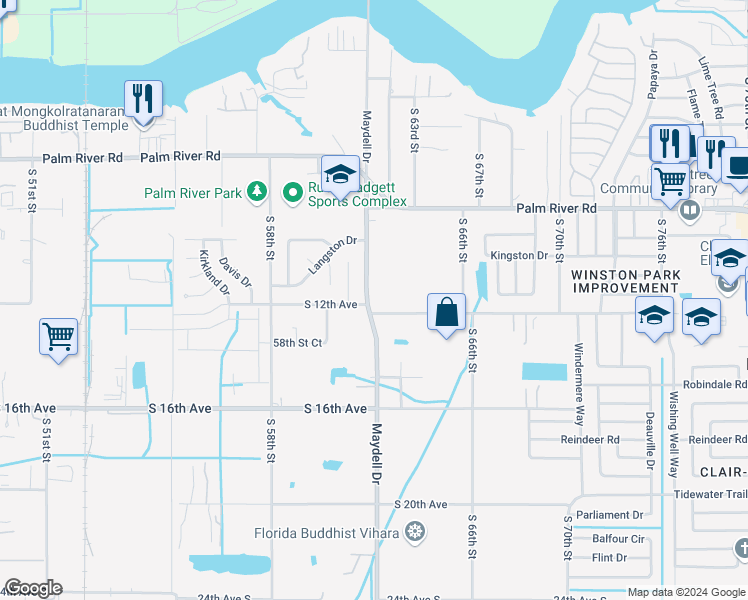 map of restaurants, bars, coffee shops, grocery stores, and more near 924 Maydell Drive in Tampa