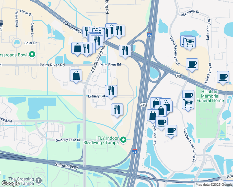 map of restaurants, bars, coffee shops, grocery stores, and more near 1243 Inesita Place in Tampa
